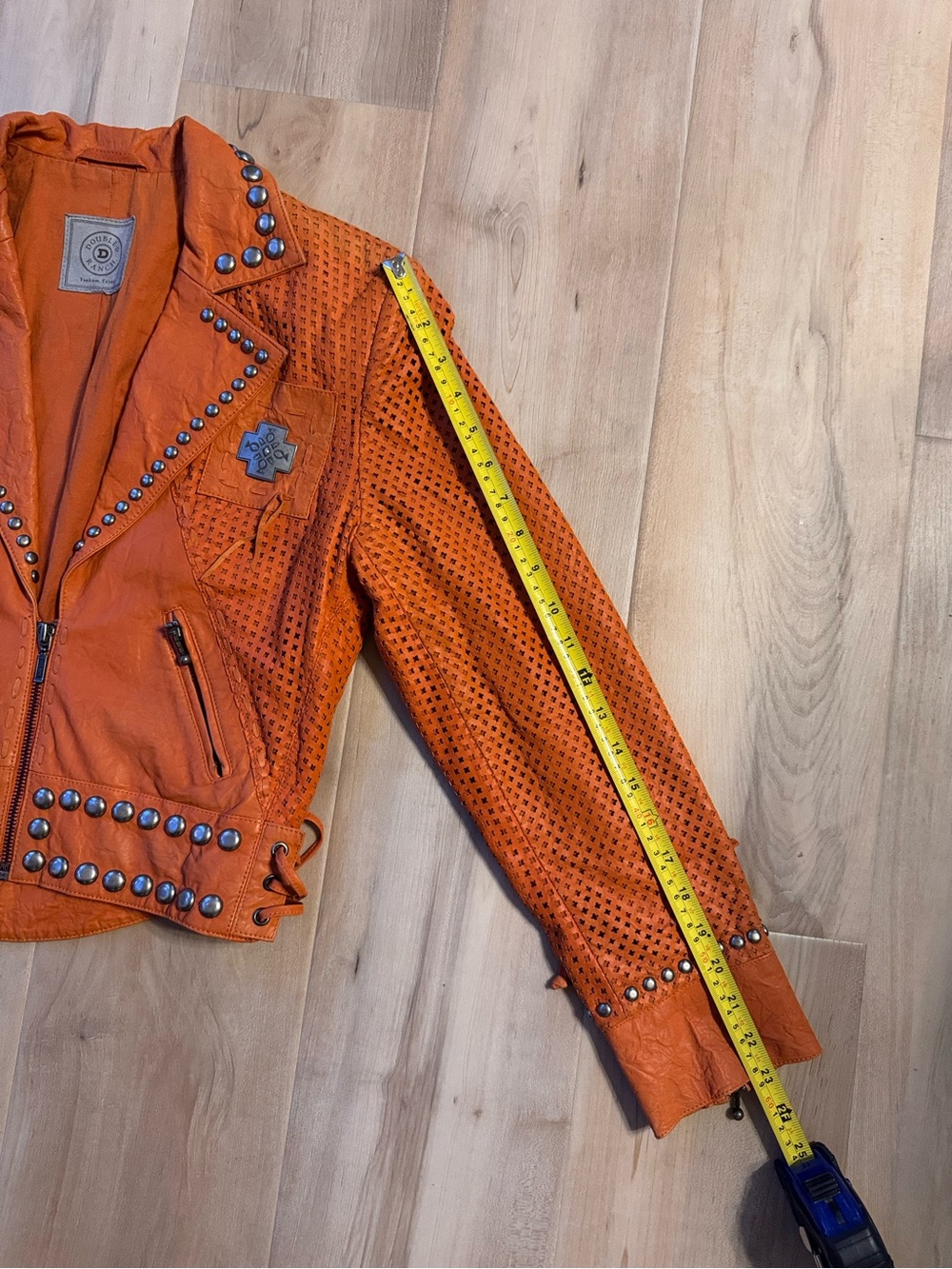 Double D Ranch Orange Leather Silver Studded Jacket - Picture 11 of 11
